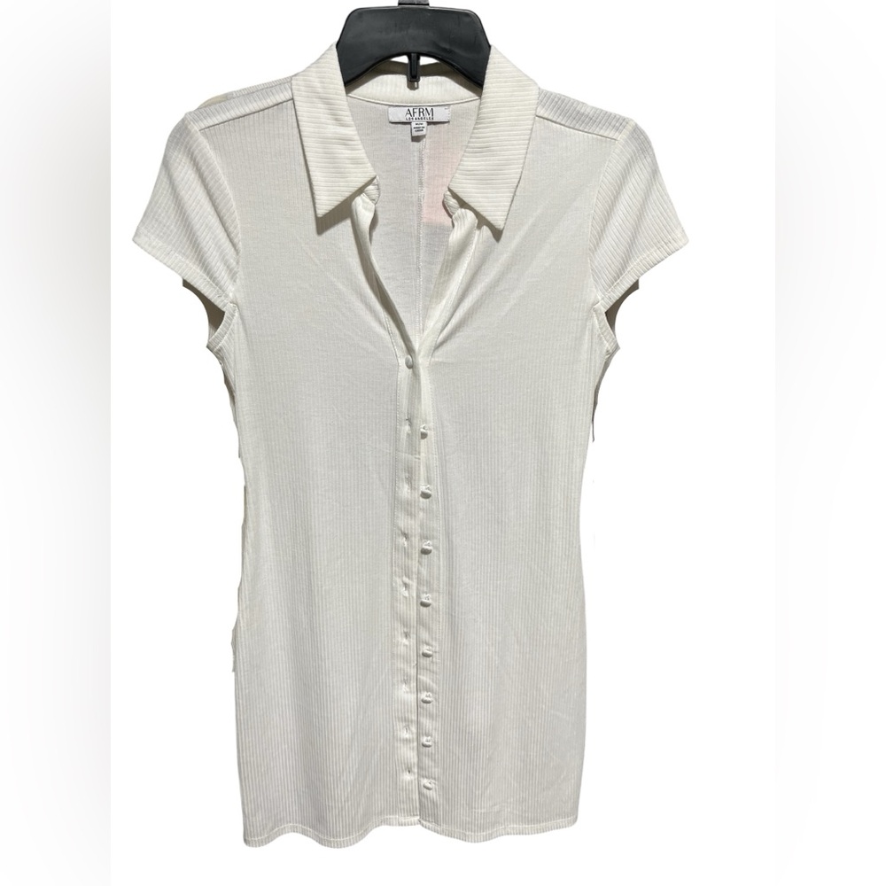 #2961 NWT  AFRM White Button-Down Ribbed Mini Dress